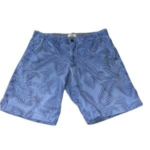TRUE CRAFT Chino Shorts Men's Size 34 x 9 Tan Blue Leaf Print Flat Front